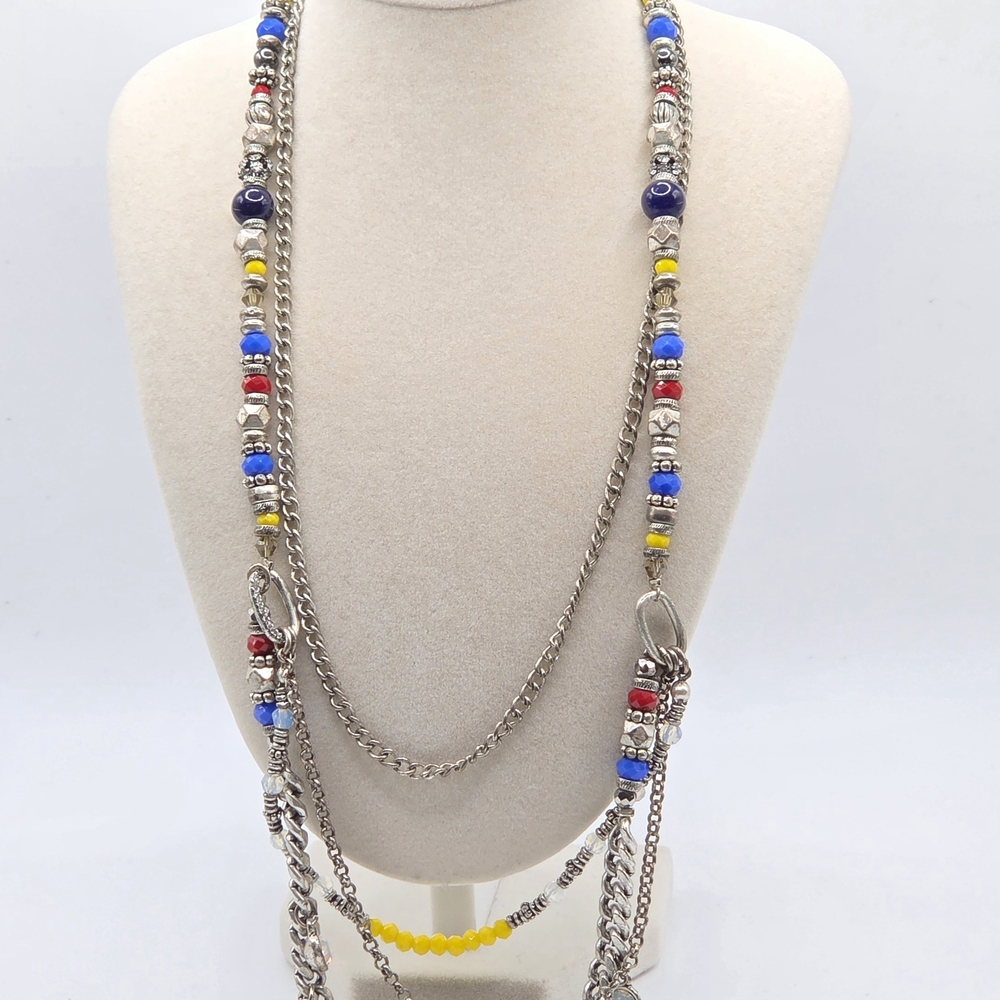 Premiere Designs Multi-Strand Statement Necklace - Bright Colors & Crystal Charm